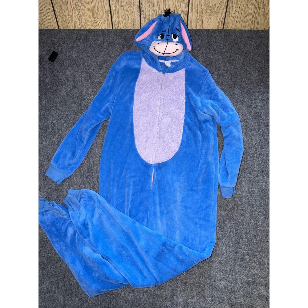Disney Eeyore Plush Fleece Hooded bodysuit Sleepwear Costume Blue XL